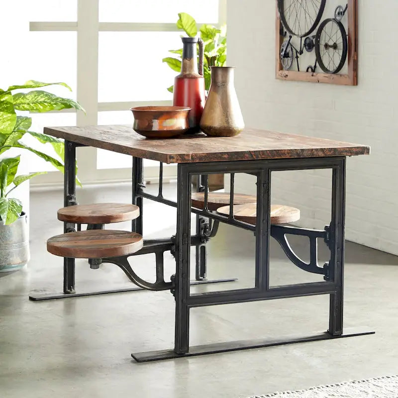 Table à manger en bois de teck avec sièges attenants - Marron - Roche River Decor