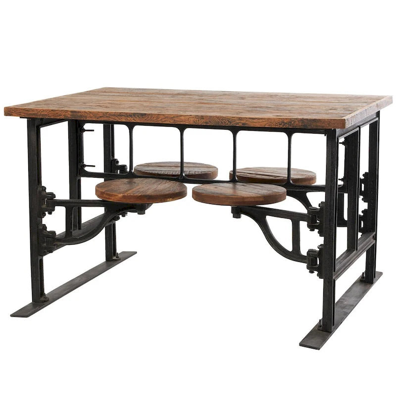 Table à manger en bois de teck avec sièges attenants - Marron - Roche River Decor