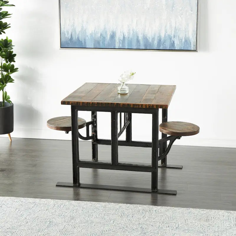 Table à manger en bois de teck avec sièges attenants - Marron - Roche River Decor