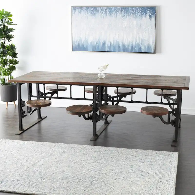Table à manger en bois de teck avec sièges attenants - Marron - Roche River Decor