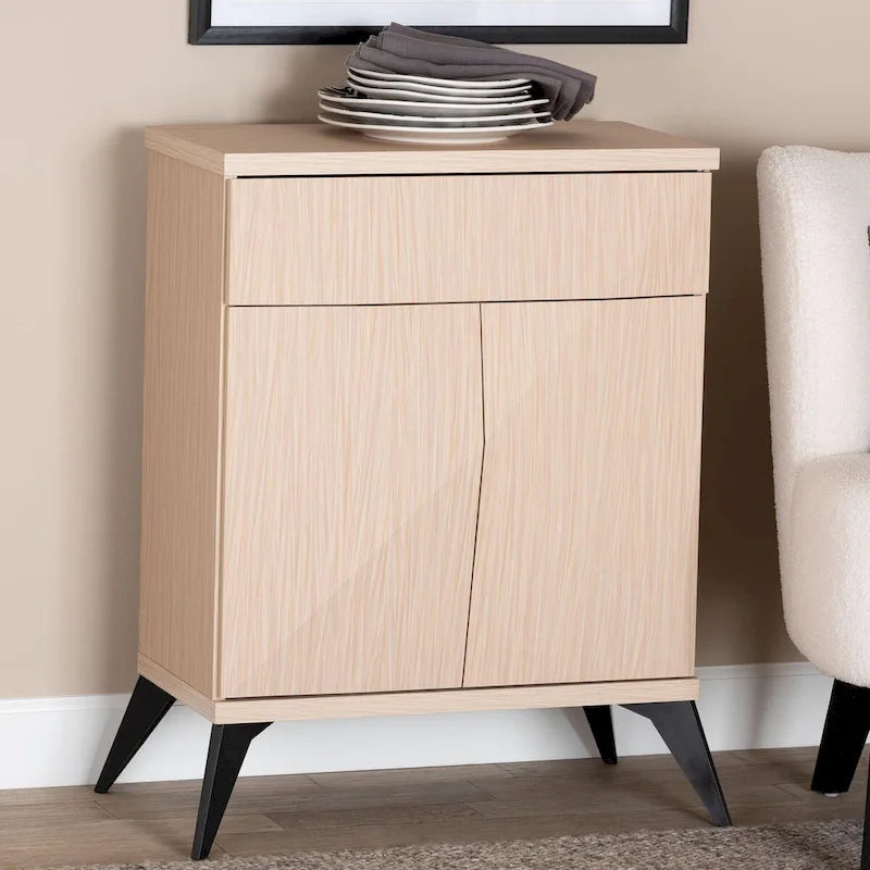 Bahut buffet Draper à 2 portes en bois bicolore clair et noir de style moderne du milieu du siècle