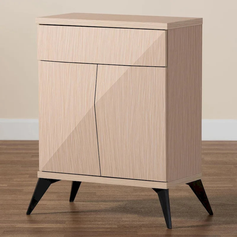 Bahut buffet Draper à 2 portes en bois bicolore clair et noir de style moderne du milieu du siècle