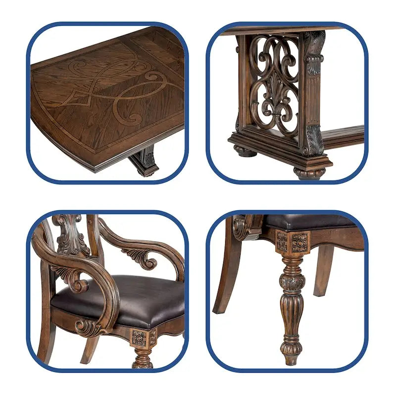 Table de salle à manger 9 pièces avec rallonge, 2 fauteuils et 6 chaises d'appoint