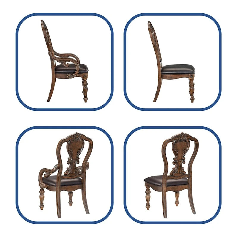 Table de salle à manger 9 pièces avec rallonge, 2 fauteuils et 6 chaises d'appoint