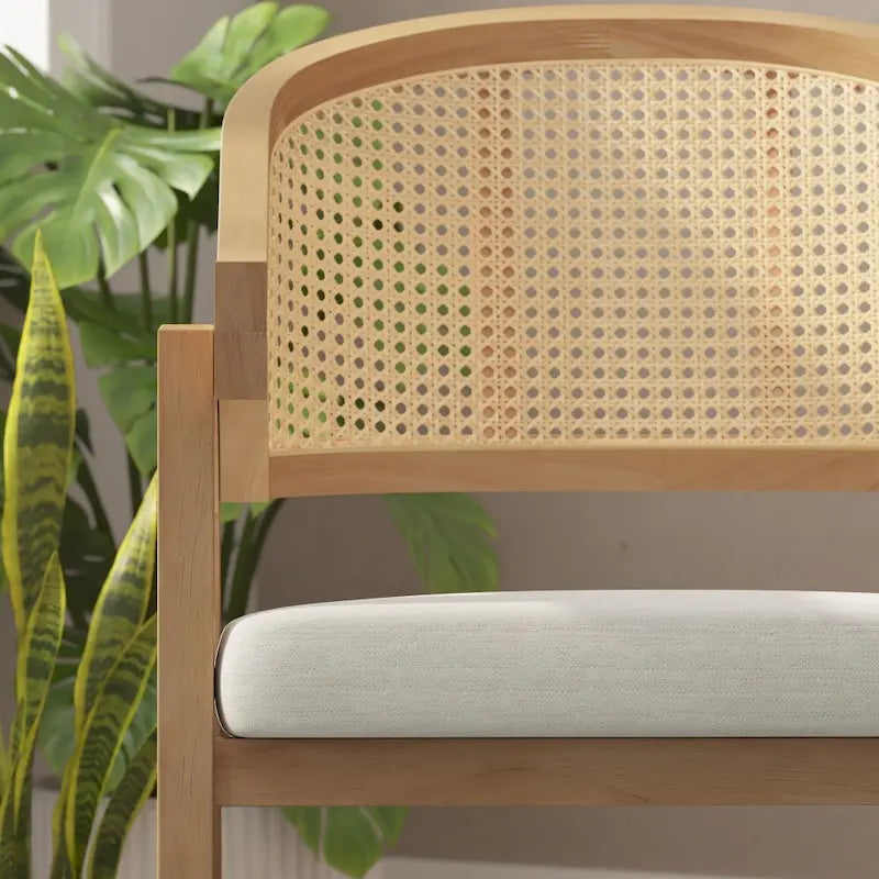 Chaise de salle à manger en rotin tressé avec dossier en cannage et assise rembourrée