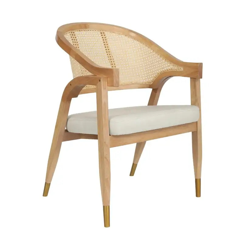 Chaise de salle à manger en rotin tressé avec dossier en cannage et assise rembourrée