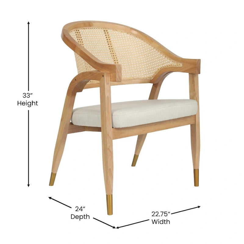 Chaise de salle à manger en rotin tressé avec dossier en cannage et assise rembourrée