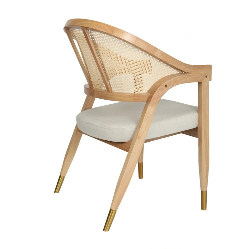 Chaise de salle à manger en rotin tressé avec dossier en cannage et assise rembourrée