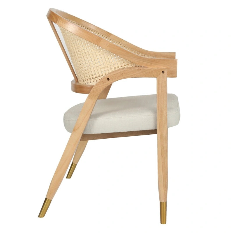 Chaise de salle à manger en rotin tressé avec dossier en cannage et assise rembourrée