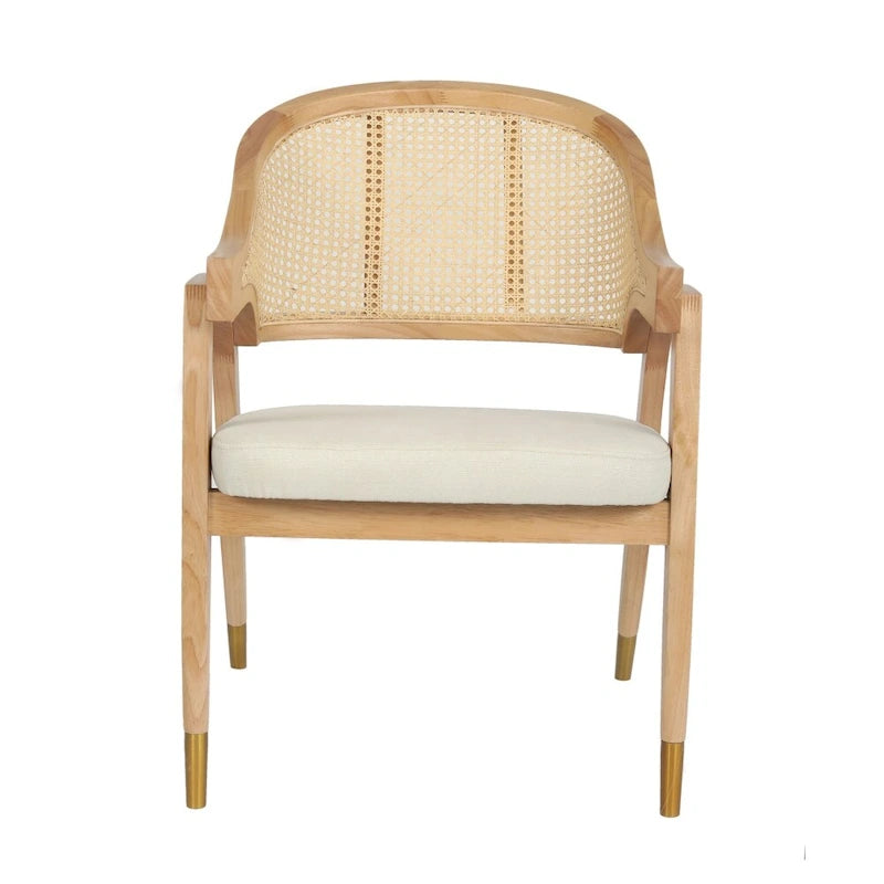 Chaise de salle à manger en rotin tressé avec dossier en cannage et assise rembourrée