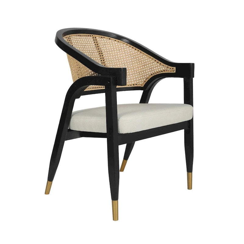 Chaise de salle à manger en rotin tressé avec dossier en cannage et assise rembourrée