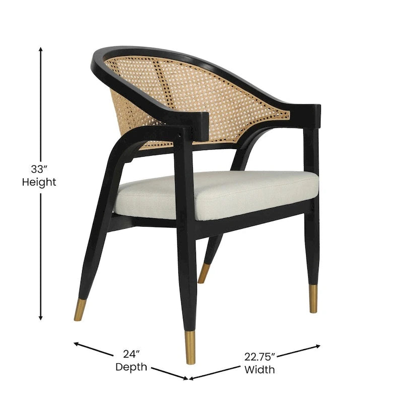 Chaise de salle à manger en rotin tressé avec dossier en cannage et assise rembourrée