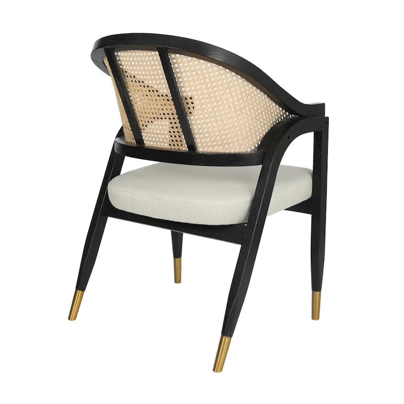 Chaise de salle à manger en rotin tressé avec dossier en cannage et assise rembourrée