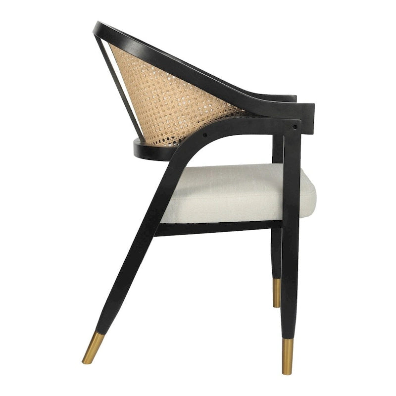 Chaise de salle à manger en rotin tressé avec dossier en cannage et assise rembourrée