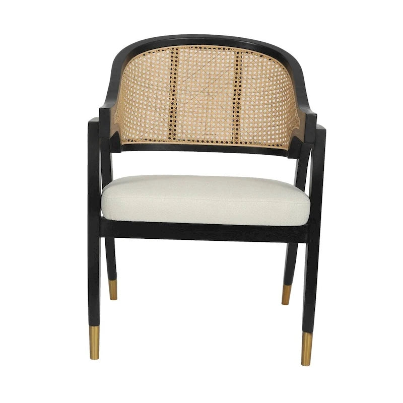 Chaise de salle à manger en rotin tressé avec dossier en cannage et assise rembourrée