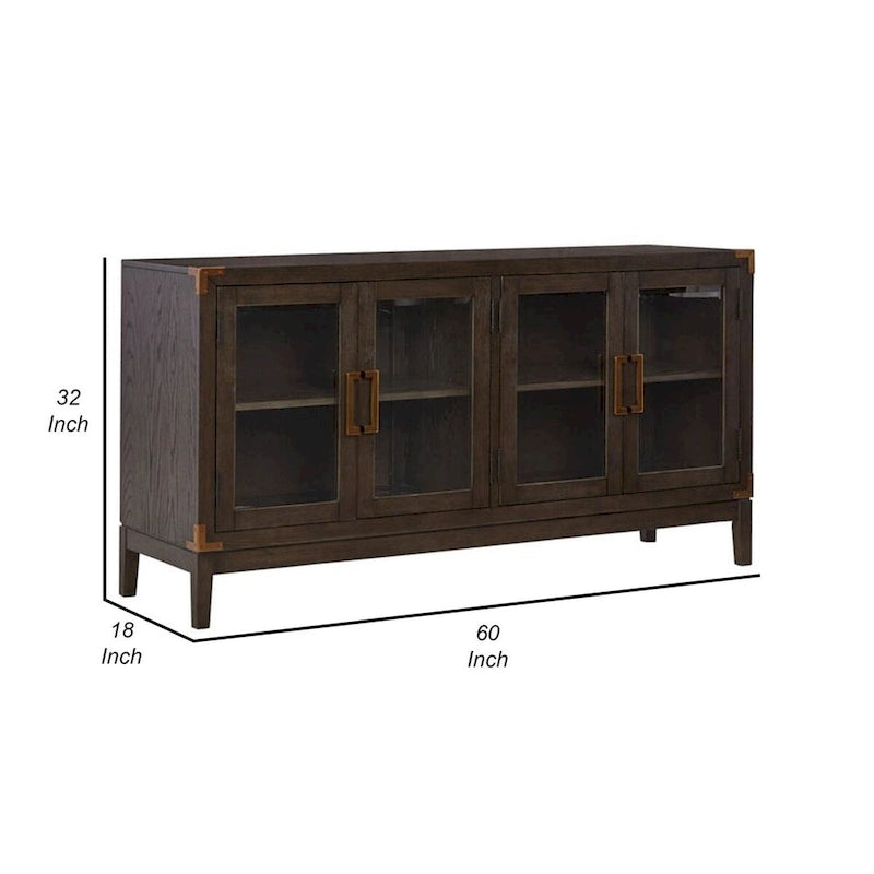 Bahut de 152 cm, 2 placards vitrés à double porte, marron foncé