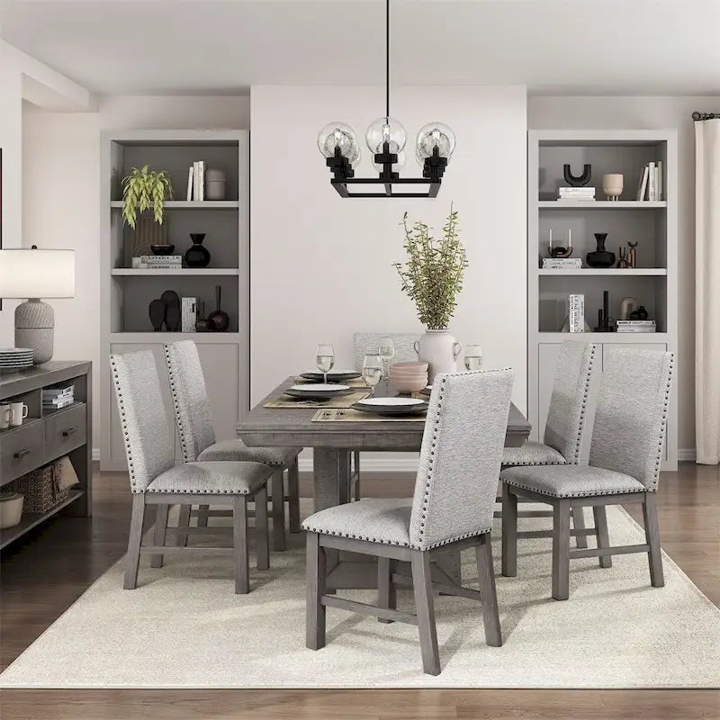 Ensemble de salle à manger 7 pièces avec table à rallonge et 6 chaises rembourrées
