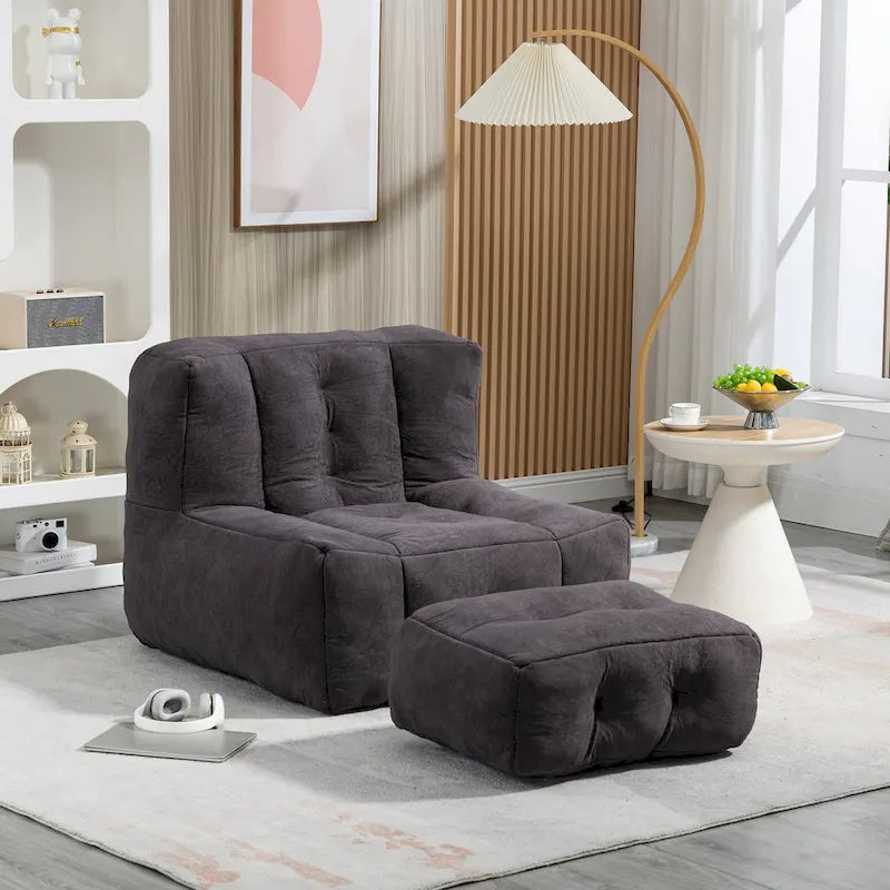 Pouf confortable pour adultes et enfants, fauteuil paresseux ultra doux avec mousse et repose-pieds