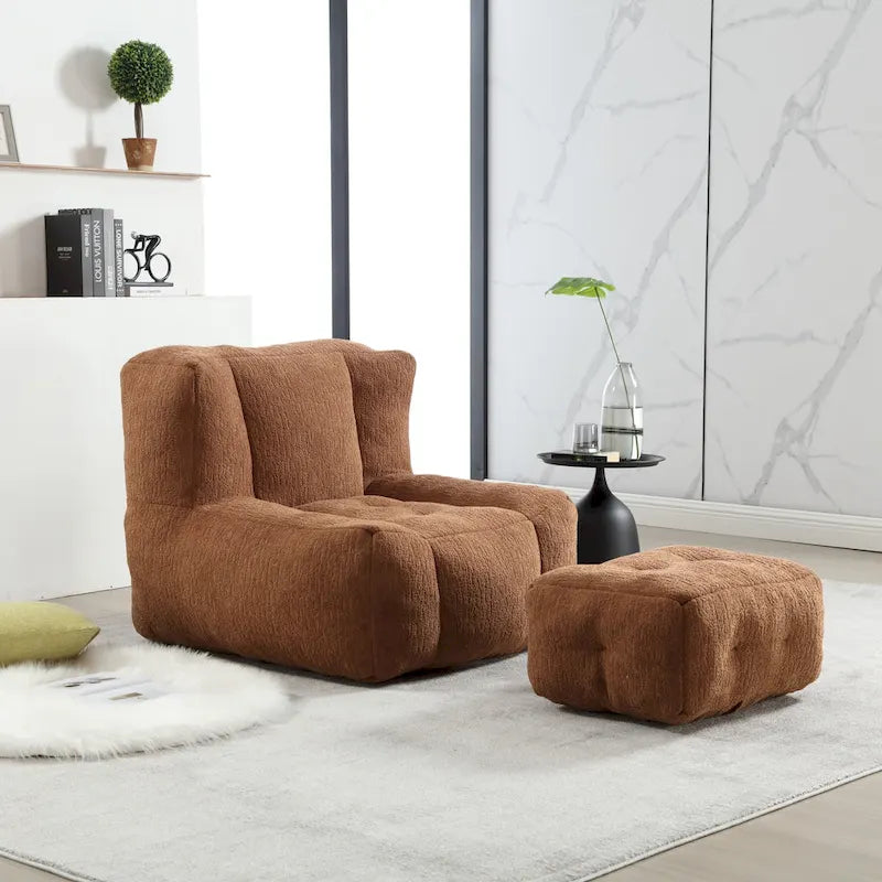 Pouf confortable pour adultes et enfants, fauteuil paresseux ultra doux avec mousse et repose-pieds