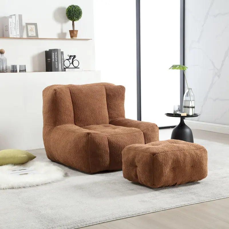 Pouf confortable pour adultes et enfants, fauteuil paresseux ultra doux avec mousse et repose-pieds