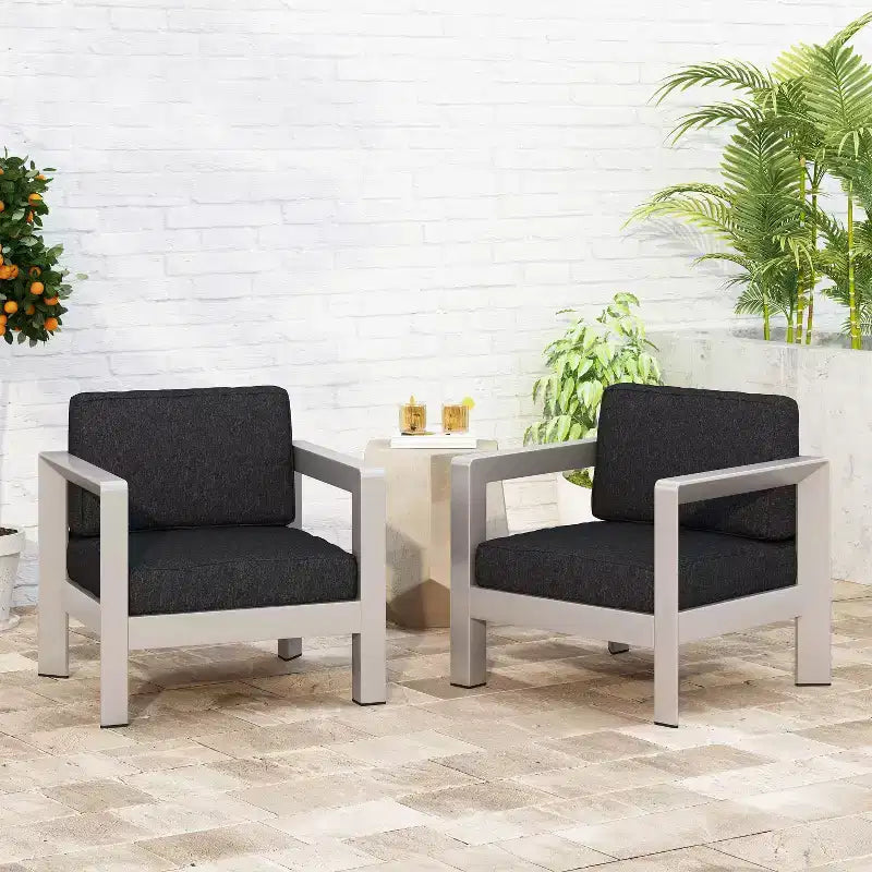 Christopher Knight Home Aviara Lot de 2 fauteuils de club modernes d'extérieur en aluminium avec coussins