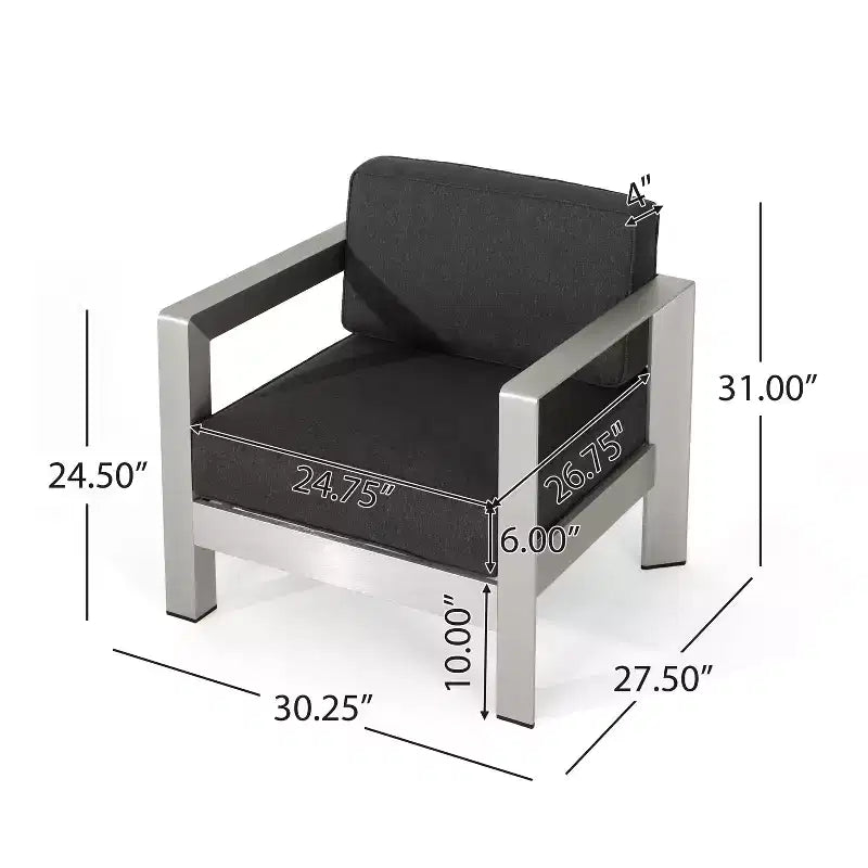 Christopher Knight Home Aviara Lot de 2 fauteuils de club modernes d'extérieur en aluminium avec coussins