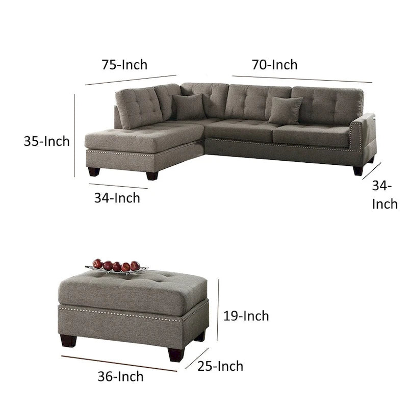 Ensemble sectionnel 3 pièces Polyfiber avec coussins moelleux brun clair