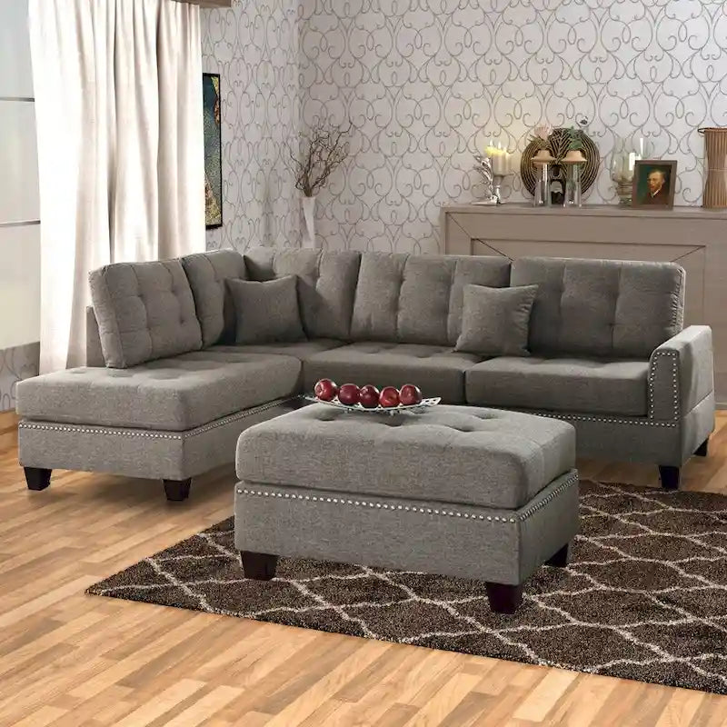 Ensemble sectionnel 3 pièces Polyfiber avec coussins moelleux brun clair