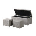 Banc de rangement rectangulaire en velours court avec 2 poufs