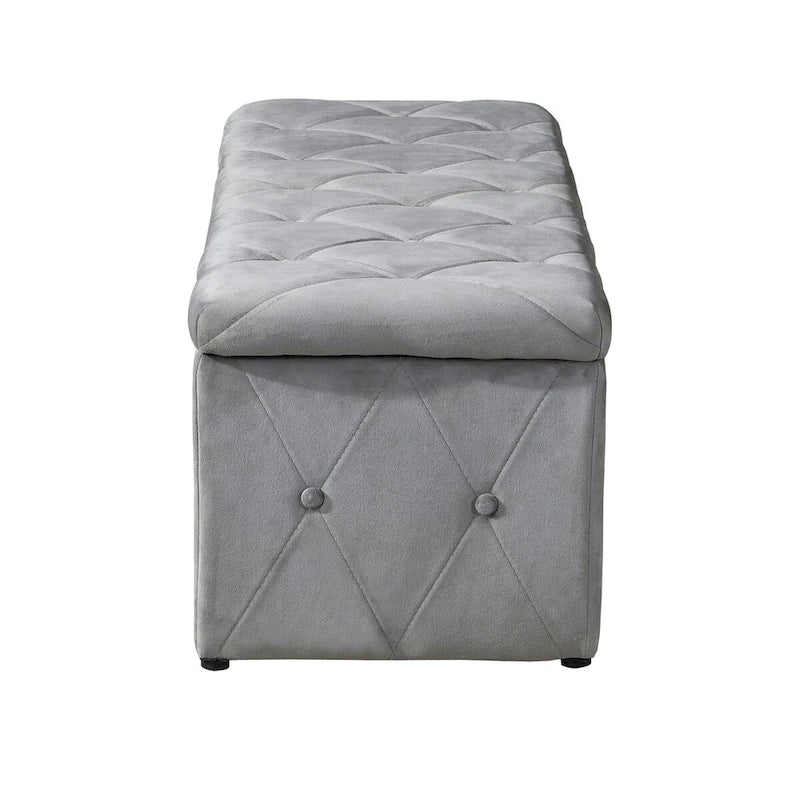 Banc de rangement rectangulaire en velours court avec 2 poufs