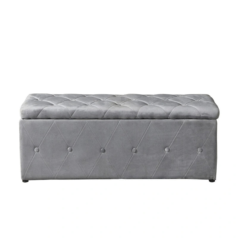 Banc de rangement rectangulaire en velours court avec 2 poufs
