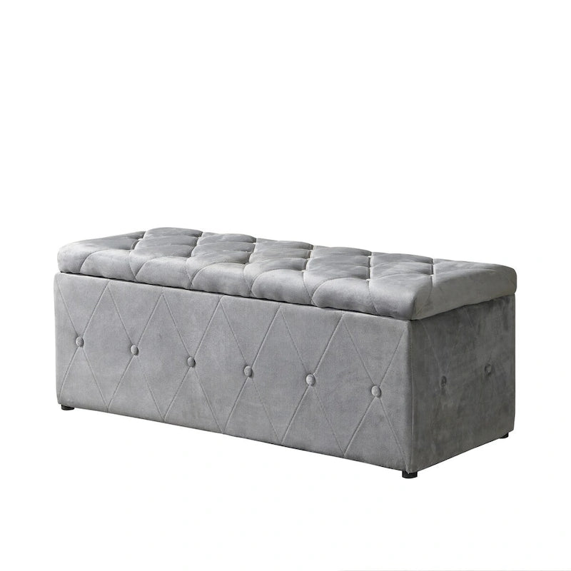 Banc de rangement rectangulaire en velours court avec 2 poufs