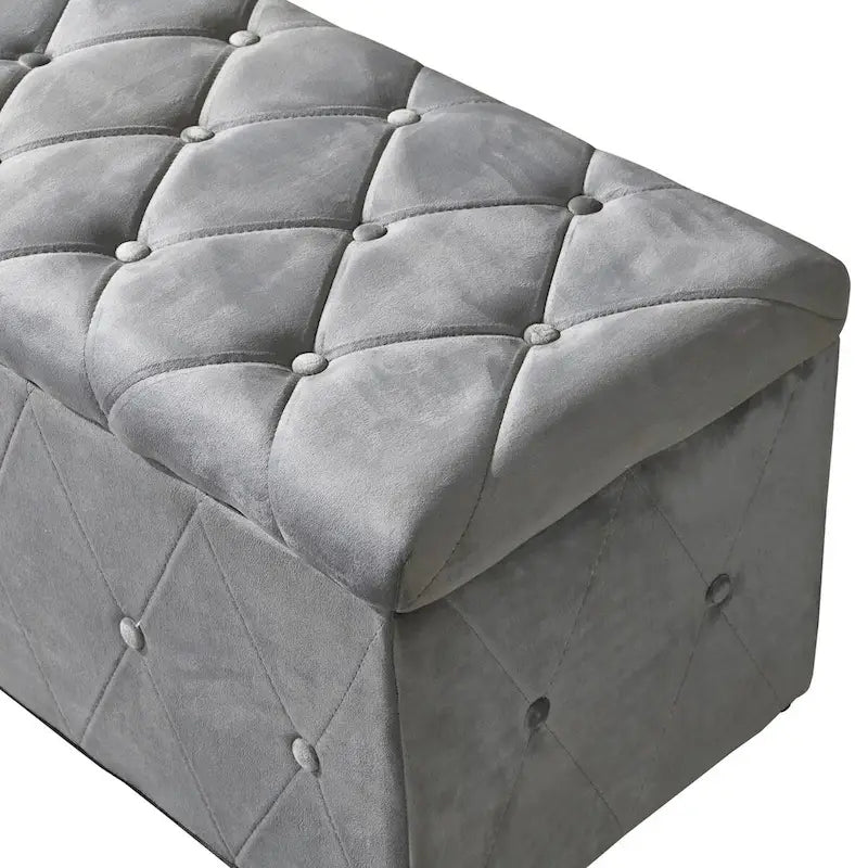 Banc de rangement rectangulaire en velours court avec 2 poufs