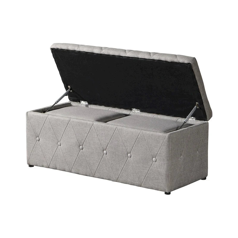 Banc de rangement rectangulaire en velours court avec 2 poufs