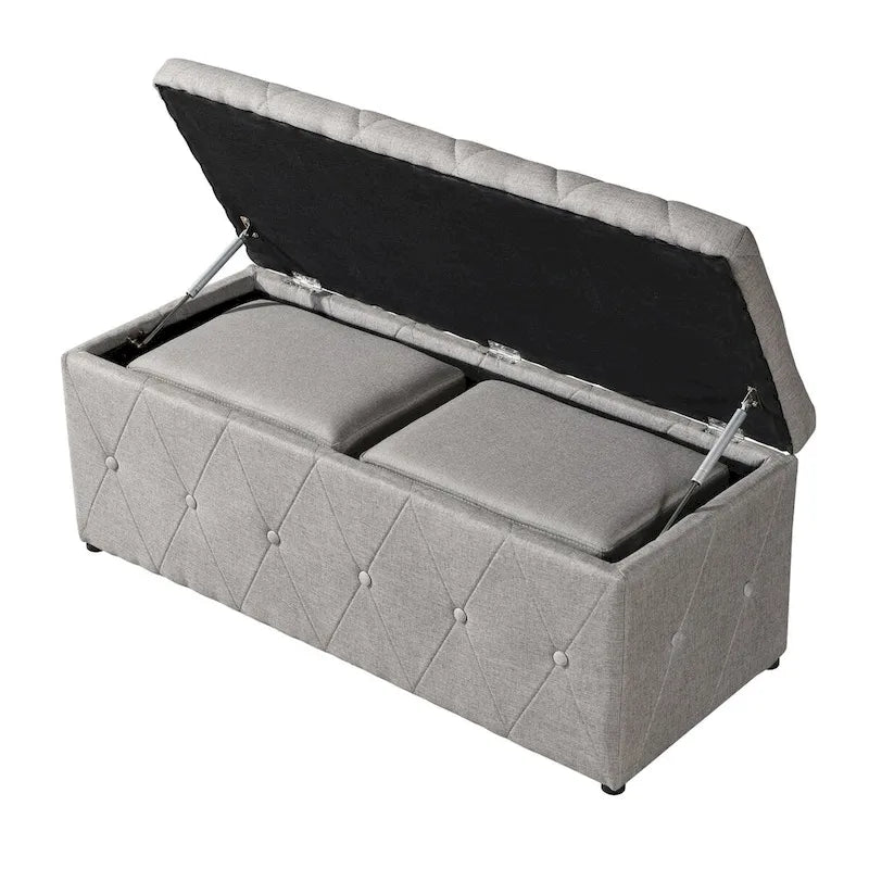 Banc de rangement rectangulaire en velours court avec 2 poufs