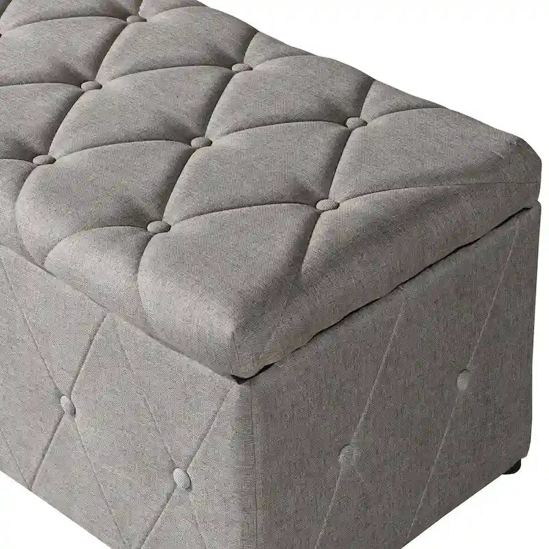 Banc de rangement rectangulaire en velours court avec 2 poufs