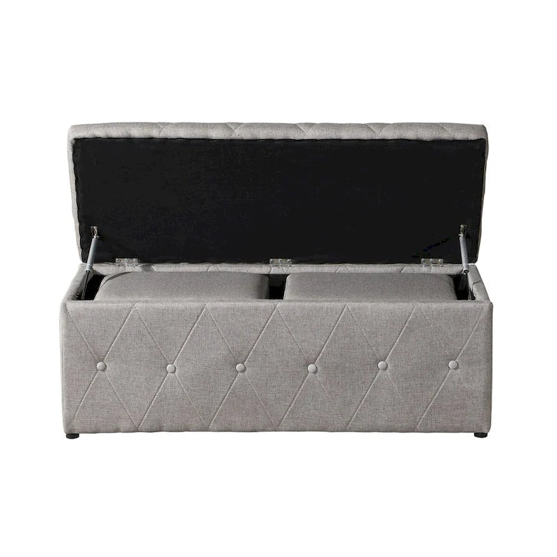 Banc de rangement rectangulaire en velours court avec 2 poufs
