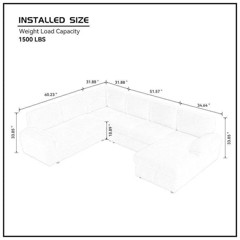 Canapé d'angle modulable capitonné en velours côtelé avec rangements, de grande taille