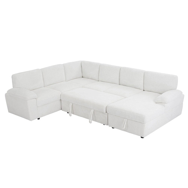 Canapé d'angle modulable capitonné en velours côtelé avec rangements, de grande taille