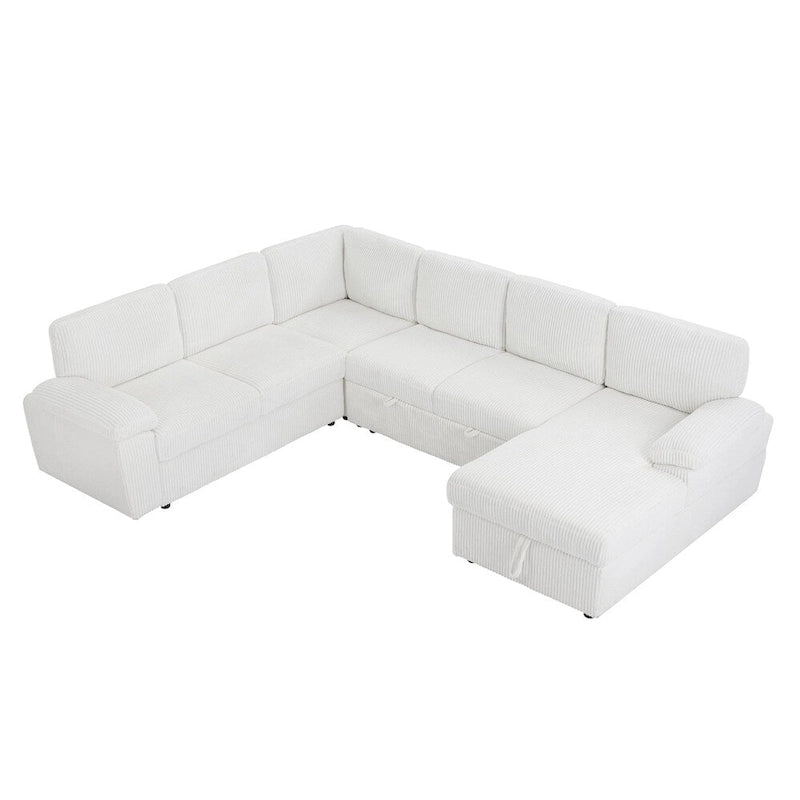 Canapé d'angle modulable capitonné en velours côtelé avec rangements, de grande taille