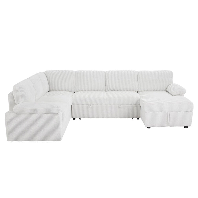 Canapé d'angle modulable capitonné en velours côtelé avec rangements, de grande taille