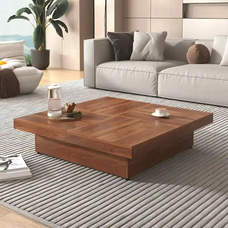Table basse à plateau coulissant et rangement en marbre plaqué