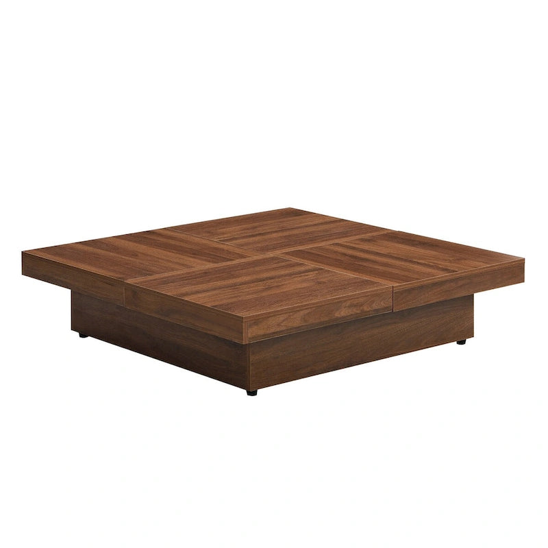 Table basse à plateau coulissant et rangement en marbre plaqué