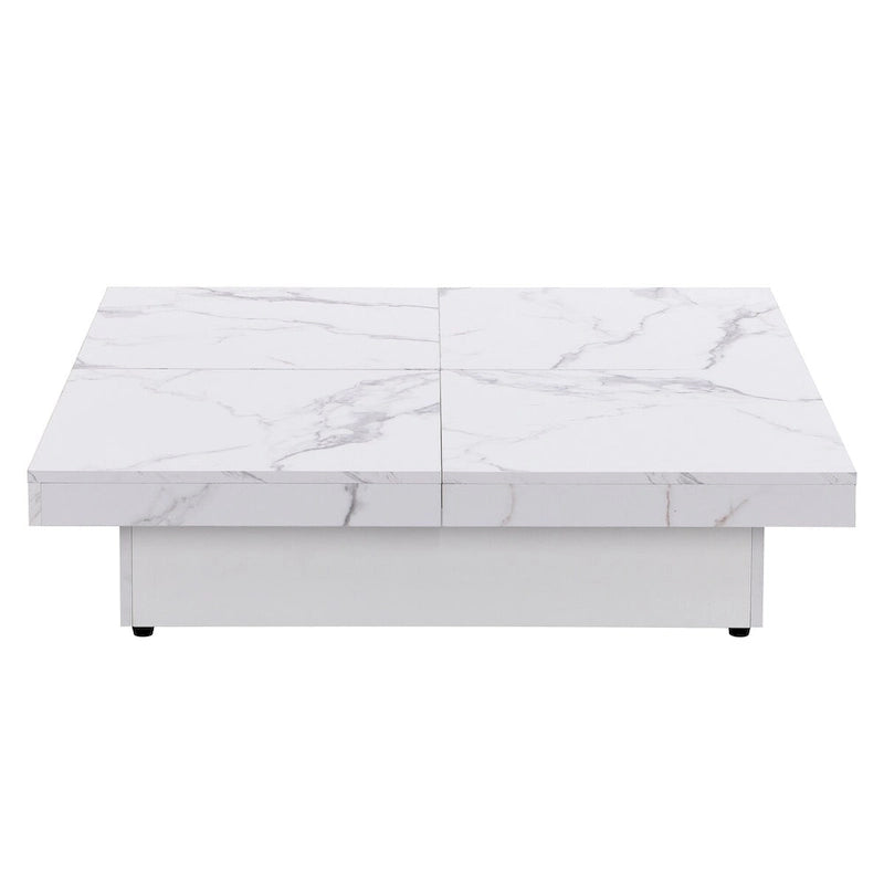 Table basse à plateau coulissant et rangement en marbre plaqué