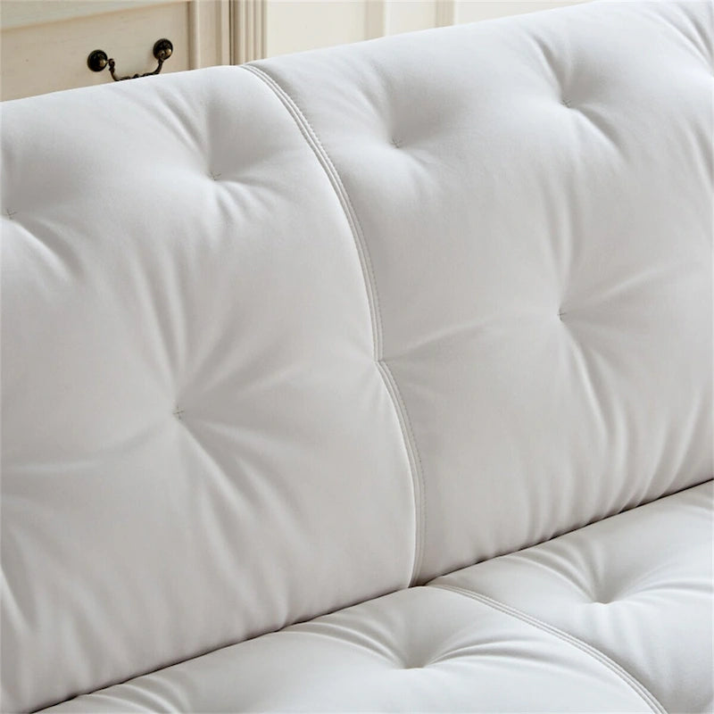 Canapé en tissu blanc résistant avec cadre en bois massif