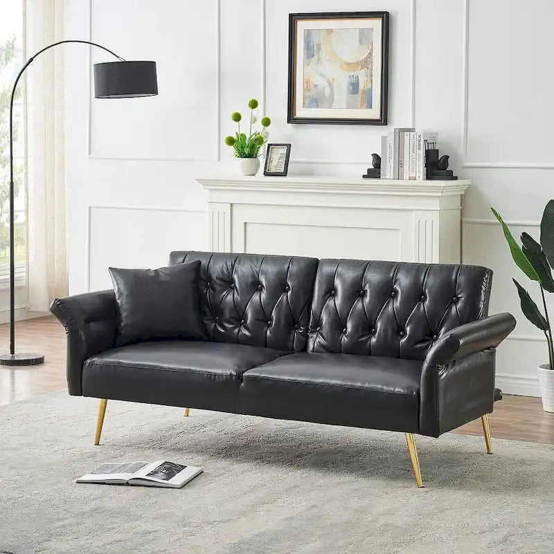 Canapé-lit futon, canapé pliable en similicuir, causeuse convertible, lit de repos avec accoudoirs réglables pour petits espaces
