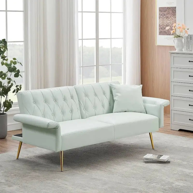 Canapé-lit futon, canapé pliable en similicuir, causeuse convertible, lit de repos avec accoudoirs réglables pour petits espaces