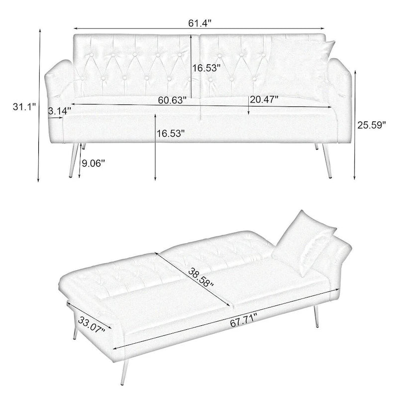 Canapé-lit futon, canapé pliable en similicuir, causeuse convertible, lit de repos avec accoudoirs réglables pour petits espaces