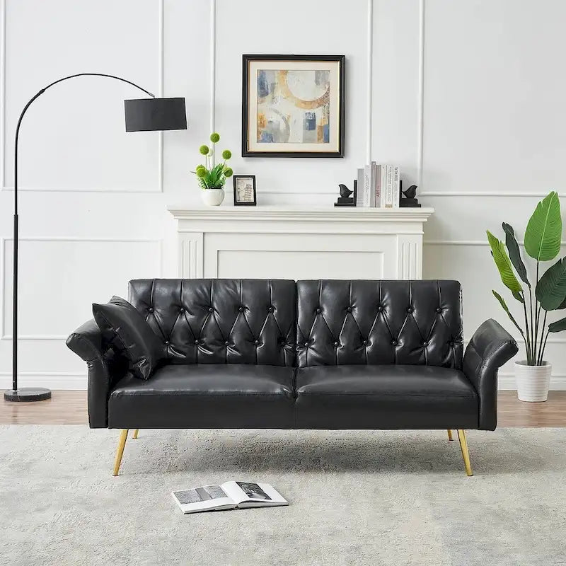 Canapé-lit futon, canapé pliable en similicuir, causeuse convertible, lit de repos avec accoudoirs réglables pour petits espaces
