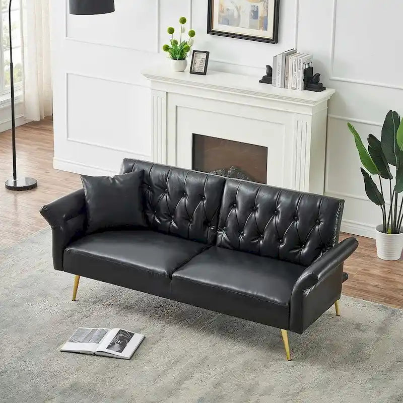 Canapé-lit futon, canapé pliable en similicuir, causeuse convertible, lit de repos avec accoudoirs réglables pour petits espaces